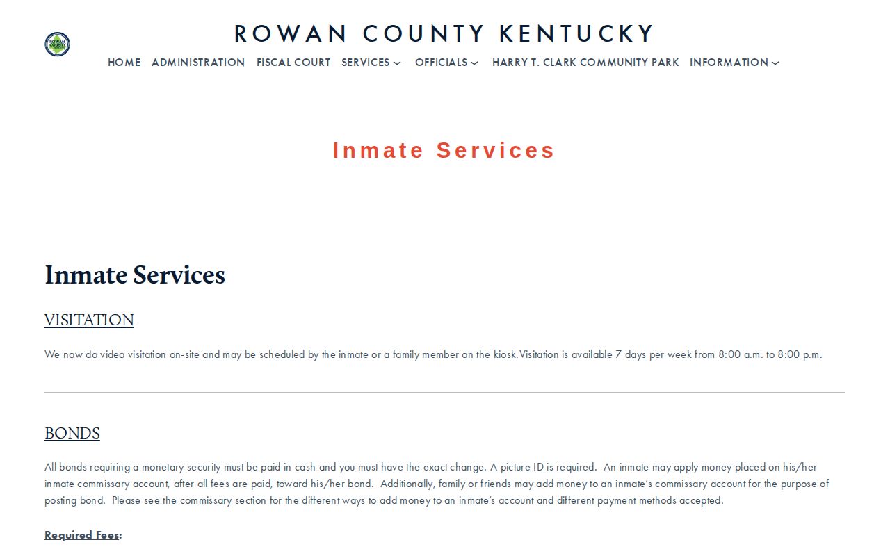RCDC inmate services bond and release information