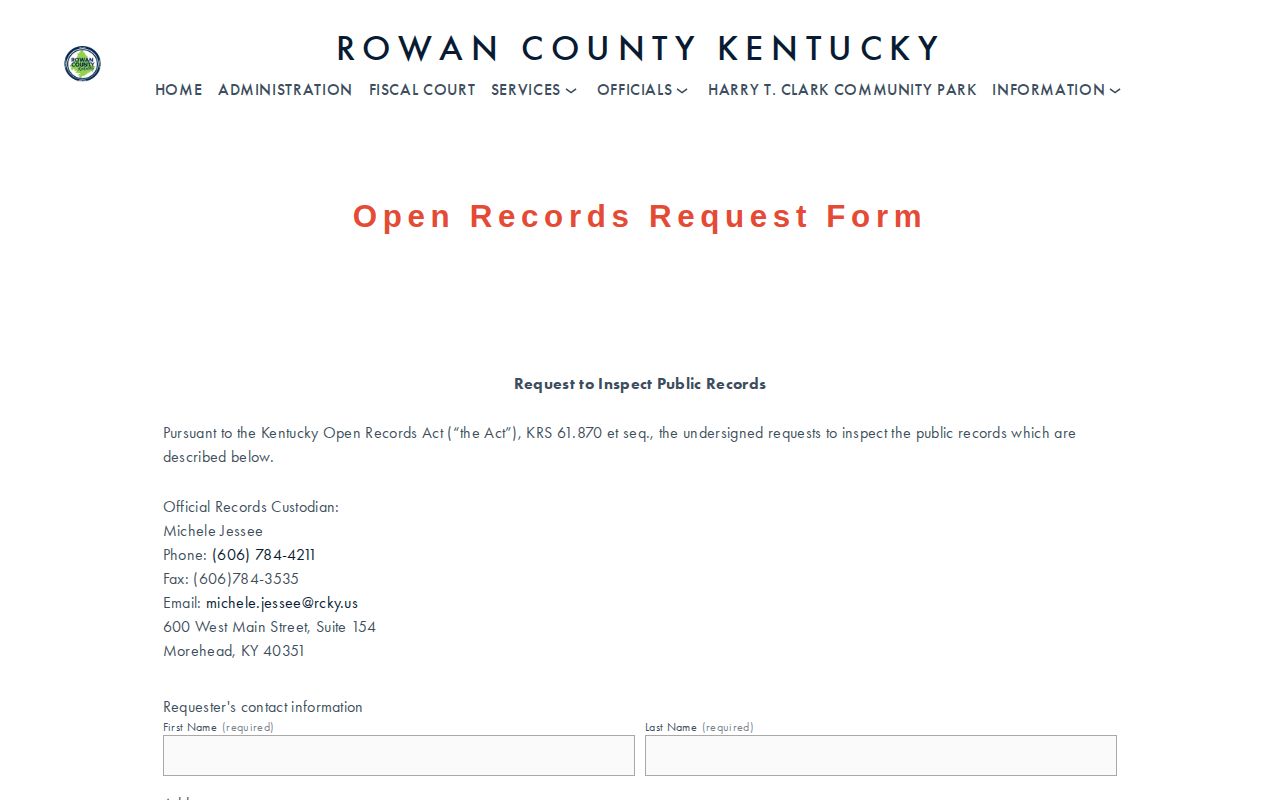 Rowan County online open-records request form